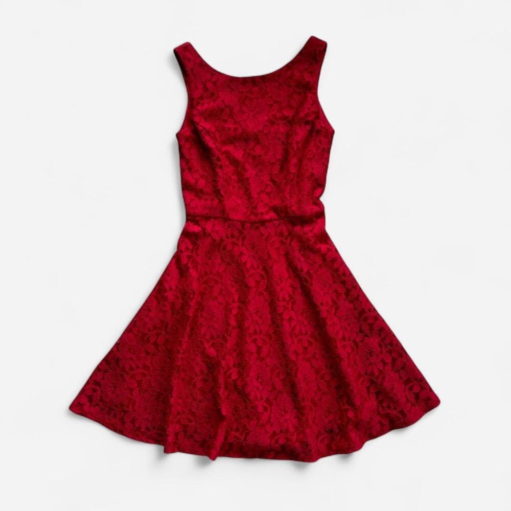 Red floral lace dress